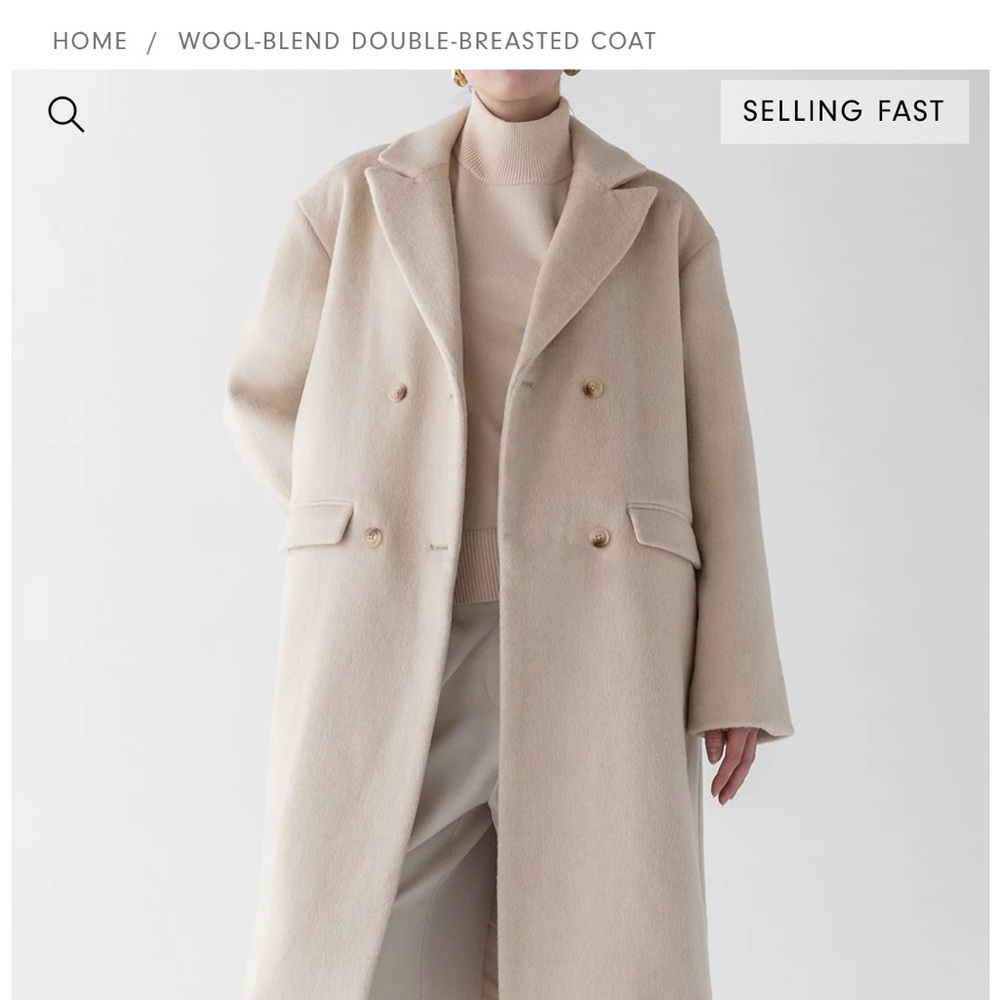 NWT Wool-Blend Double-Breasted Coat in Cream